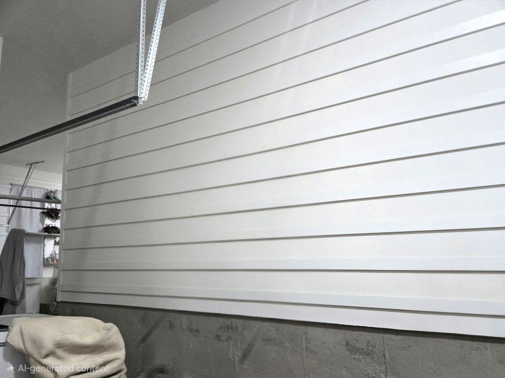 White cleat wall panel finish installed in a garage